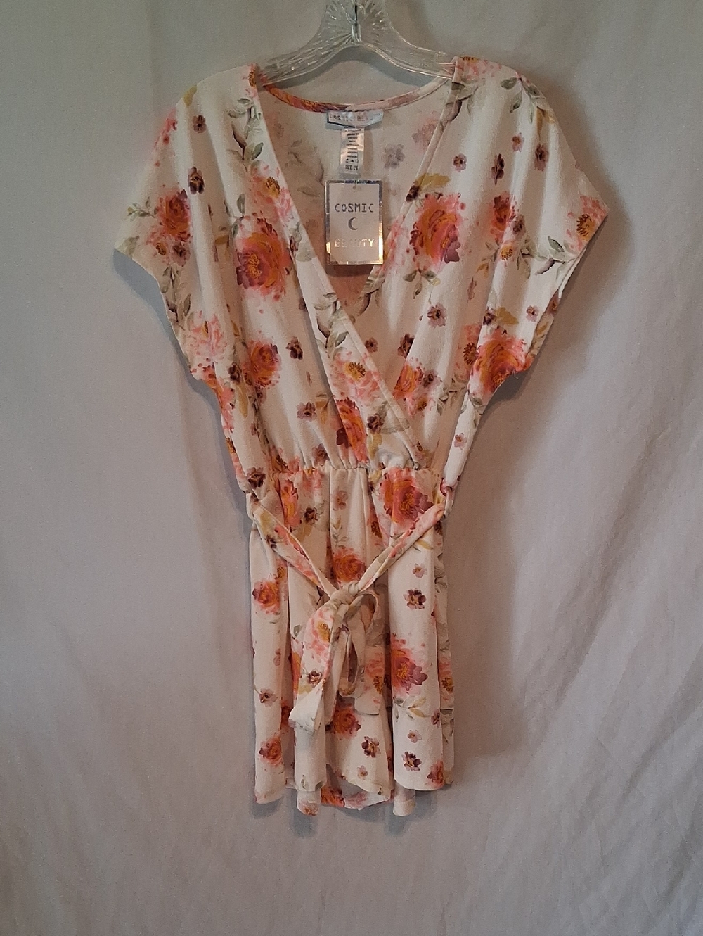 Cosmic Floral Wrap Romper - White Pink Orange  Multi color Floral